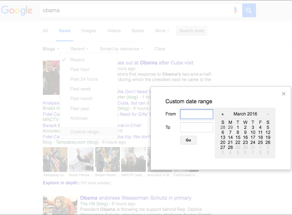 Google News Blogs Custom Date Range
