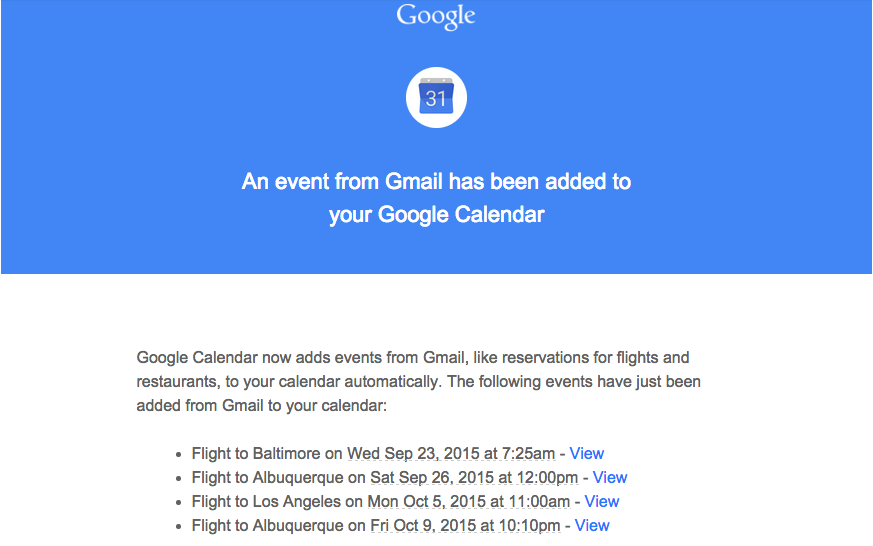 events from gmail initial message