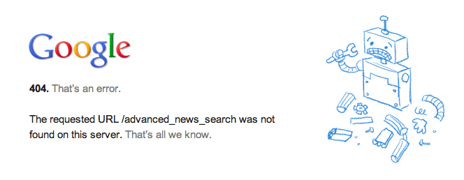 Google News Advanced Search 404 error