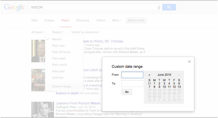 Google News Nixon Search Custome Range